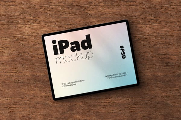 iPad Pro Mockup On The Wood Table