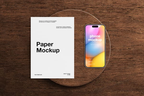 iPhone & Paper Mockup On The Marble Circle
