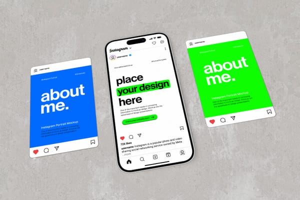 Instagram Post Portrait  Mockup with UI Smartphone