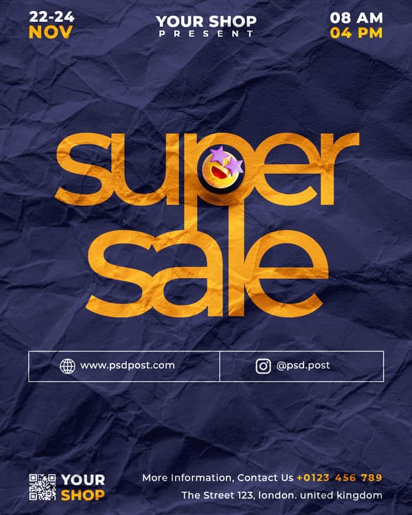 Super Sale With Wrinkled Paper Texture Instagram Post